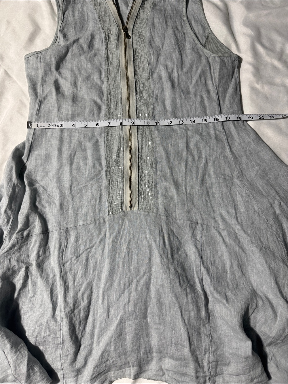 Alessia Pacini Italian Linen Dress Blue Handkerchief Hem Zip Front Sm Coastal - Picture 9 of 10